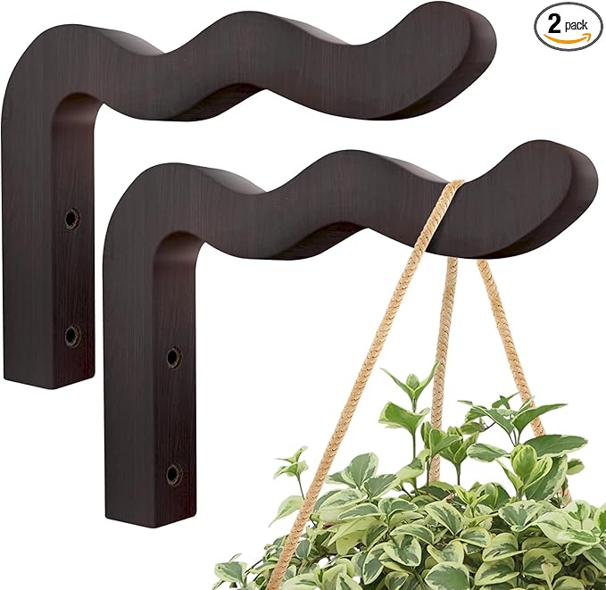 Wavy Plant Hanger Hooks – 2 Pack Rustic Wooden Wall Mounts for Indoor/Outdoor Use, Ideal for Hanging Baskets, Lanterns, and Bird Feeders – Decorative Brackets for Patio and Balcony