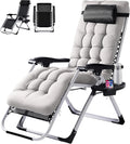 VINGLI Padded Zero Gravity Chair, Lounge Chair with Removable Cushion & Tray， Folding Reclining Patio Chairs， Recliner Chair for Lawn，Indoor and Outdoor