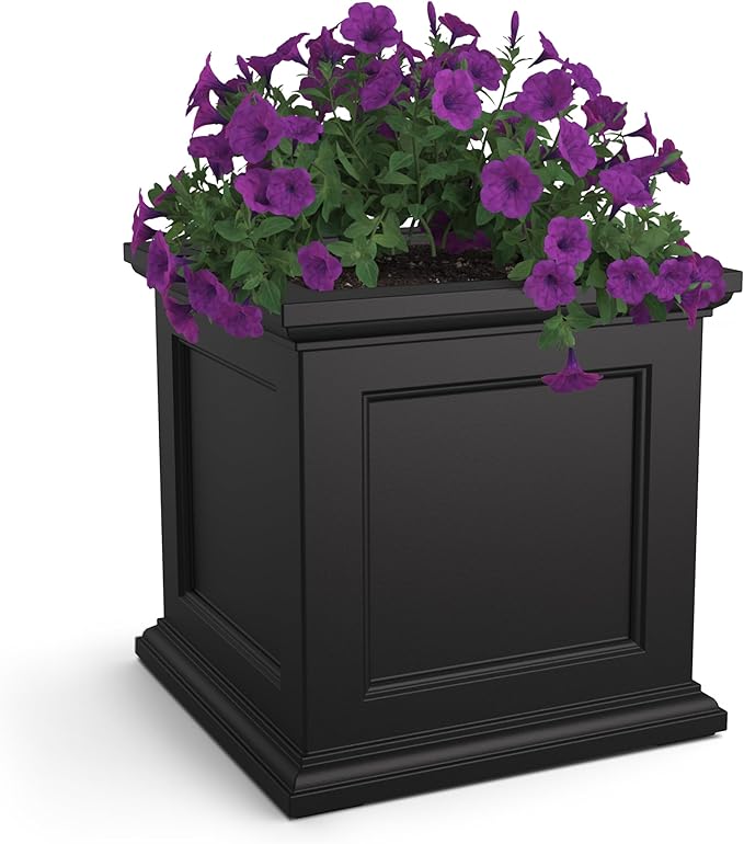 Mayne Fairfield 28-Inch Square Planter – Weather-Resistant Planter for Flowers – Durable Indoor/Outdoor Design for Commerical, Patio, Porch, or Entryway, Black