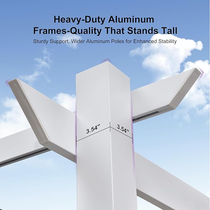 PURPLE LEAF 10' x 13' Outdoor Aluminum Pergola White Heavy-Duty Retractable Pergola Patio Metal with Double Sun Shade Canopy and Light for Backyard Gardens Deck, Blue