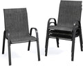 Patio Dining Chairs Set of 4, Stackable Dining Chairs High Back, Breathable Seat Fabric and Alloy Steel Frame Fit Backyard, Porch, Lawn，Poolside (Dark Grey)