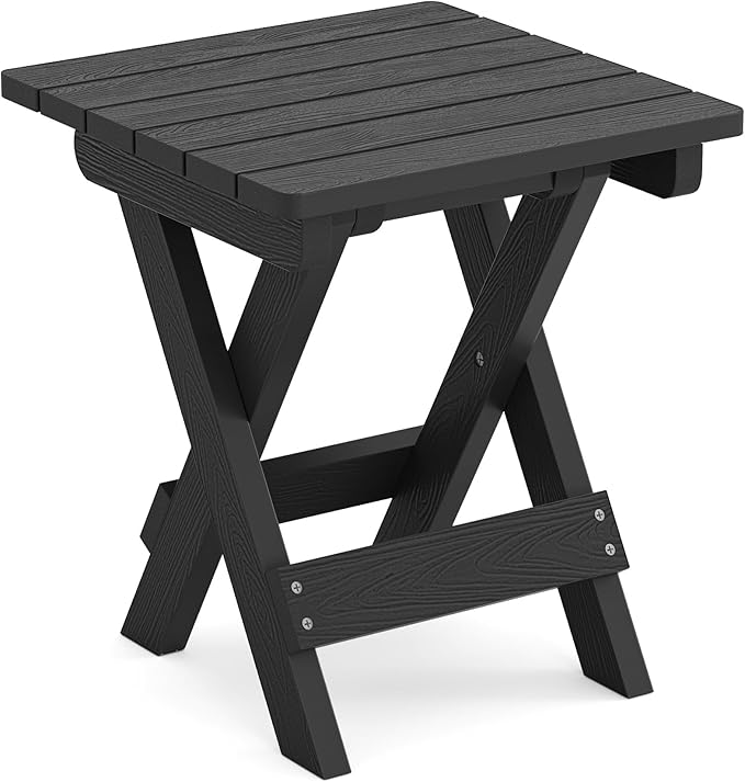 LUE BONA Small Outdoor Folding Side Table, HDPS Outside End Table for Patio, Porch, Deck, Pool, 14 Inch Height, Black
