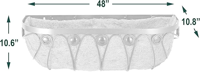 Arcadia Garden Products Hanging Window Basket Metal Trough Flower Planter with Coco Liner for Outdoor Windowsill, Railing, Patio, Garden, Balcony, Fence, 48-inch