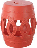 JONATHAN Y TBL1022G Lucky Coins 16" Chinese Ceramic Drum Indoor/Outdoor Garden Stool Bohemian, Coastal, Cottage, French Country, Traditional, for Living Room, Garden Room, Patio, Matte Coral