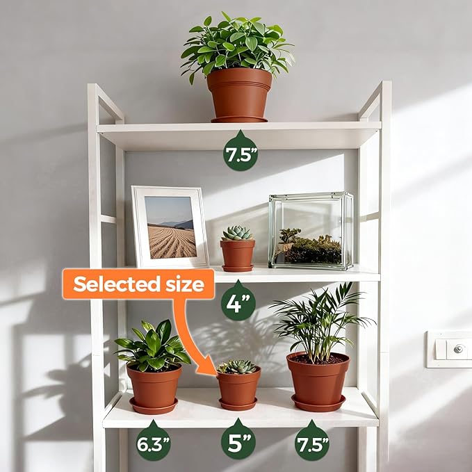 T4U 5 Inch Plant Pot 8-Pack, Plastic Pots with Drainage Hole and Saucer, Decorative Flower Pots Bulk for African Violet, Snake Plant, Succulent and All House Plants Indoor (8pcs 5" Pots)