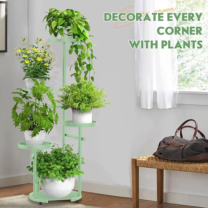 TOSKING 5 Tier Metal Plant Stand Indoor， Plant Shelf, Corner Shelf Flower Pot Stand for Outdoor Plant Stand for Living Room Balcony Garden Patio Bedroom (Green, 42in)