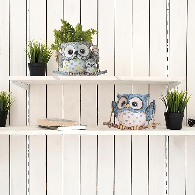 Swing Owl Hanging Planters for Indoor Plants, Cute Small Succulent Pots with Drainage Hole, Unique Resin Plant Hangers Outdoor, Hanging Plant Holder for String Of Pearls, Gift Ideas for Mother
