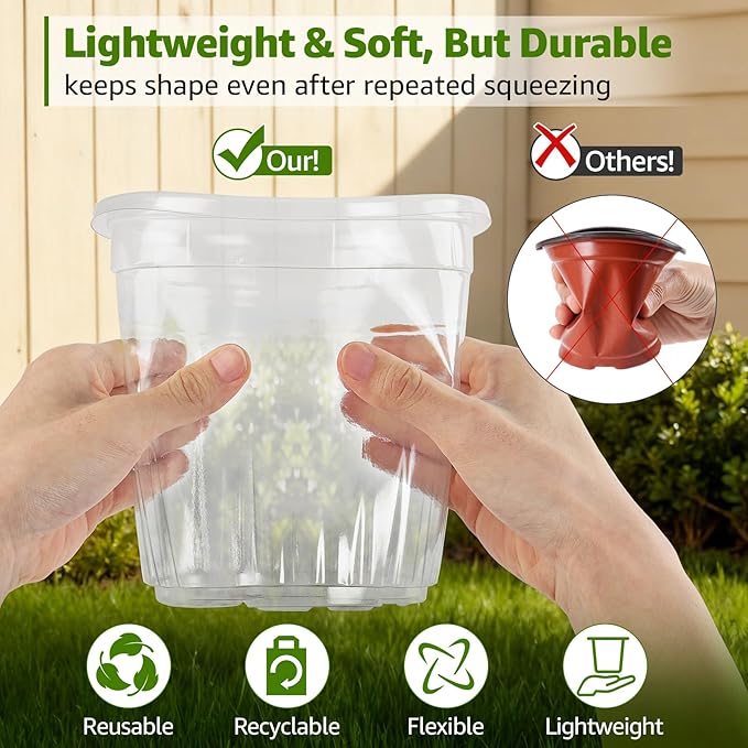 MIXC Clear Nursery Pots with Drainage Holes, 7/5/4/3.5 Inch Reinforced Transparent Plastic Seed Starter Pots, for Indoor Outdoor Gardening Seedling Planter, 36 Pack