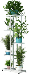 LINZINAR Plant Stand Metal 5 Tier 6 Potted Multiple Flower Pot Holder Shelf Indoor Outdoor Planter Display Shelving Unit for Patio Garden Corner Balcony Living Room (5 Tier 6 Potted, White)