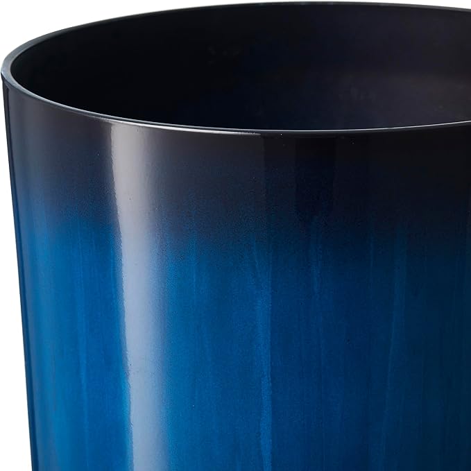 Glitzhome 23.5" H Oversized Tall Round Tapered Planter, Set of 2 Large Gradient Cobalt Blue Faux Ceramic Tall Planters Pots, Plastic Flower Pots with Drainage Holes for Front Porch Patio Garden Deck