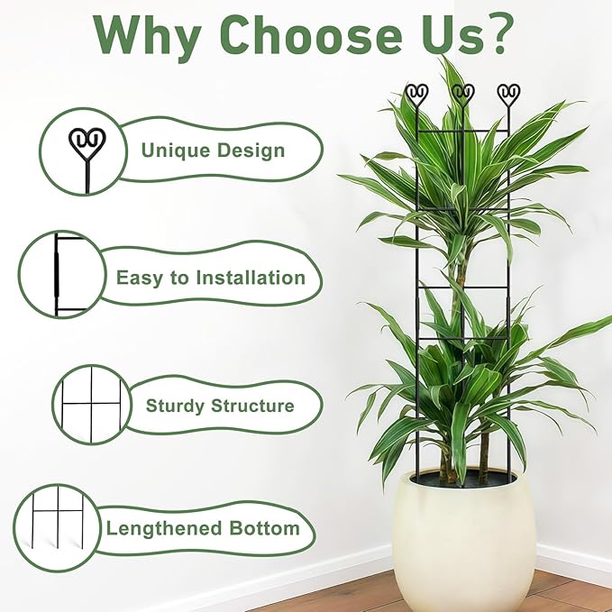 32in Large Indoor Plant Trellis for Climbing Plants, Expandable Metal Garden Trellis for Potted Plants, Tall Plant Supports for Ivy Pothos Hoya Monstera, 4p
