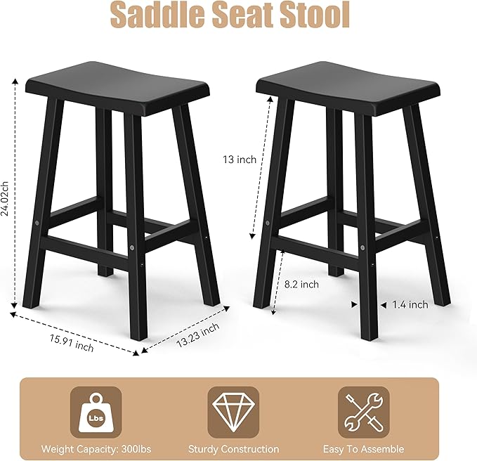 Bar Stools Set of 2, Waterproof UV-Resistant,Durable Resin Kitchen Island Chairs for Indoor & Outdoor Use, Modern Design for Home,Bar,and Cafe (24inch *2)