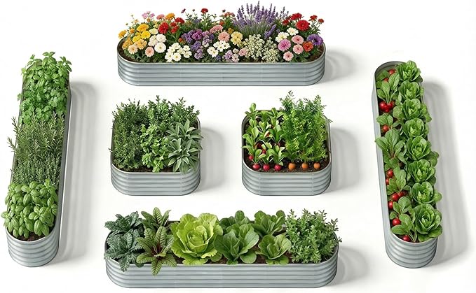 6-Pack 18” Tall Galvanized Raised Garden Beds – New Home Garden Layout, Fits 300 Sq Ft Backyard, 10x2x1.5 & 4x4x1.5 ft Metal Planter Raised Beds Set for Vegetable, Herb & Flower-Brooklyn Grey