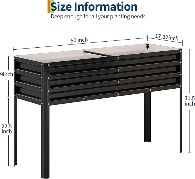 Galvanized Raised Garden Bed with Legs, 50×17×32 in Large Elevated Planter Box for Outdoor Plants, Sturdy Metal Raised Garden Beds for Vegetables, Flowers & Herbs, Backyard, Patio, Black