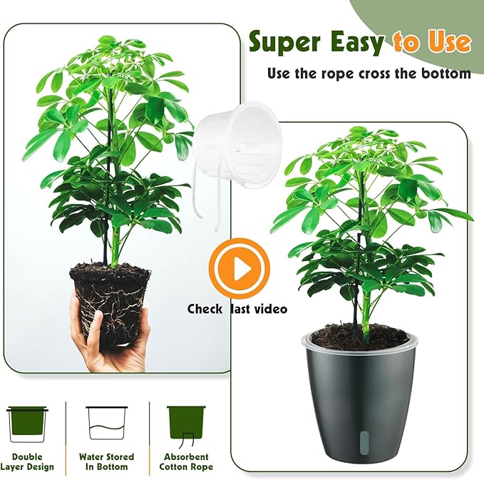 Self Watering Pots for Indoor Plants, 6-Pack 5'' Self Watering Planter with Drainage Holes, Small African Violet Pots with Water Indicator, Clear Wick Orchid Pot, Grey Gold