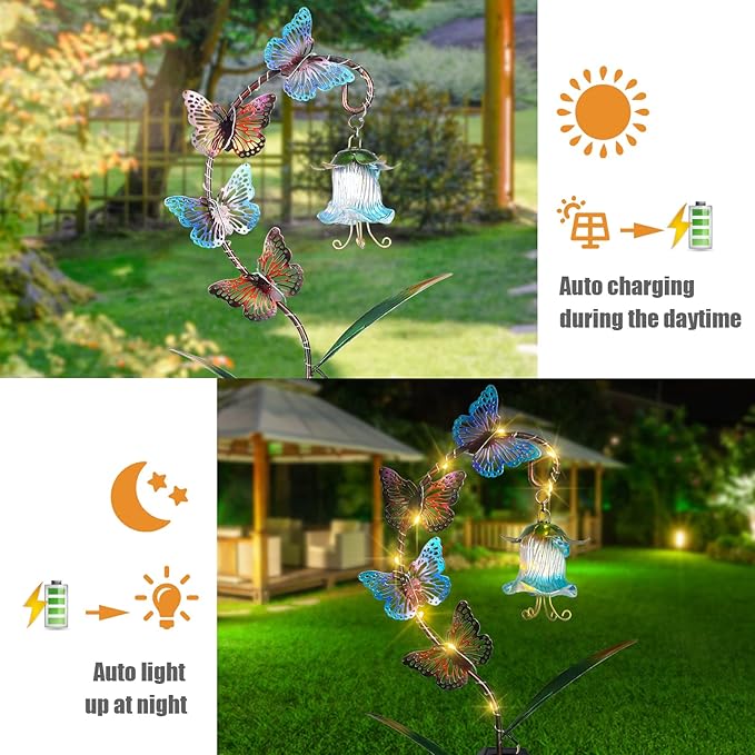 Bshine Solar Butterfly Lights Outdoor Garden Decoration Valentine's Day, Metal Stake Waterproof Hanging Flower Solar Lights, Garden Decoration Outdoor Terrace, Yard, Path and Lawn Ornaments