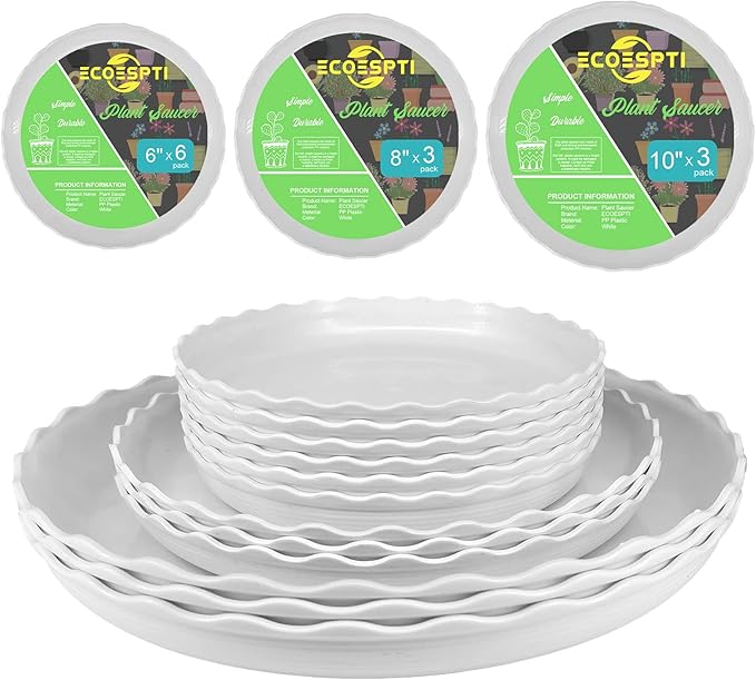 12Pcs Plant Saucer, 6 8 10 Inch Durable Plastic Plant Trays for Pots, White Round Plant Pot Saucers, Drip Tray for Indoor and Outdoor Garden
