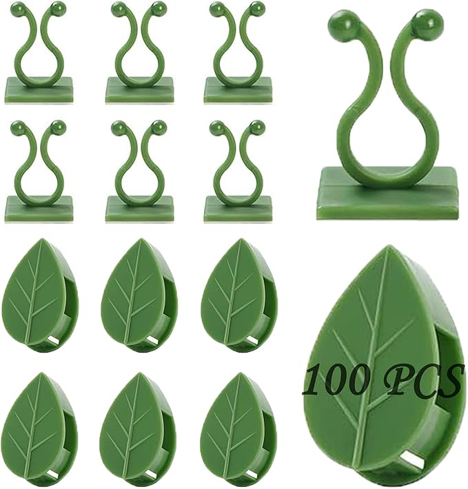 Plant Climbing Wall Fixture Clips, 100Pcs Self-Adhesive Plant Fixer Wall Clips Hook Vines Traction, Invisible Holder Leaf Shaped Wall Vines Fixing Clips Indoor Outdoor Decor
