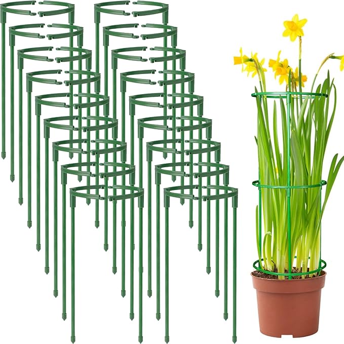 36Packs Plant Support Stake Half Round Plant Support for Indoor Plants, Stackable 3 Tier Garden Flower Support, Plant Rings for Tomato,Monstera, Peony, Hydrangea, Climbing Plants