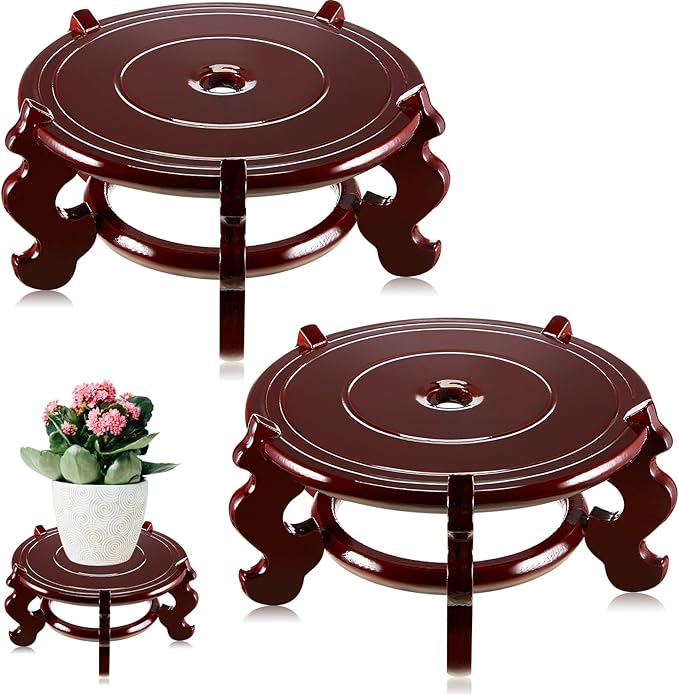 Geetery 2 Pcs 4 to 12 in Wooden Plant Stands Indoor Chinese Oriental Plant Stand for Vase Fishbowl Flower Pot Lamp Redwood Base Vintage Display Rack Decor(8 Inch)