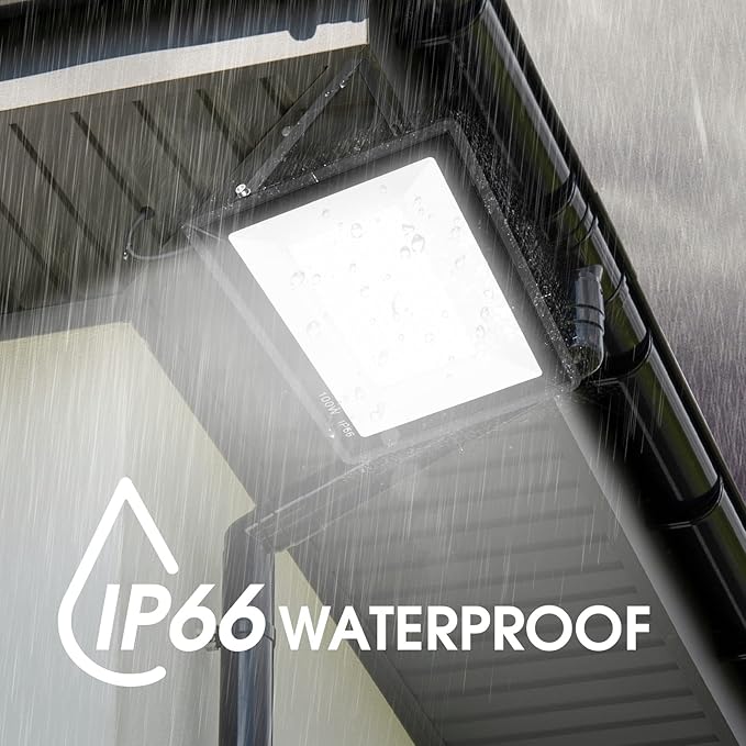 3 Pack 100W Led Flood Lights Outdoor,Super Bright 11600LM Security Lights with Plug,Exterior IP66 Waterproof 5000K Daylight White FloodLight for Basketball Court, Yard, Garden, Playground