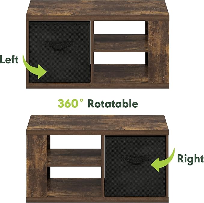 Furinno Viola Coffee Table, 3-Tier Modern Coffee Table with 1.2 Thick Tabletop, Side Table with Open Shelf and Storage Bin, for Living Room, Bedroom, Home Office, Amber Pine