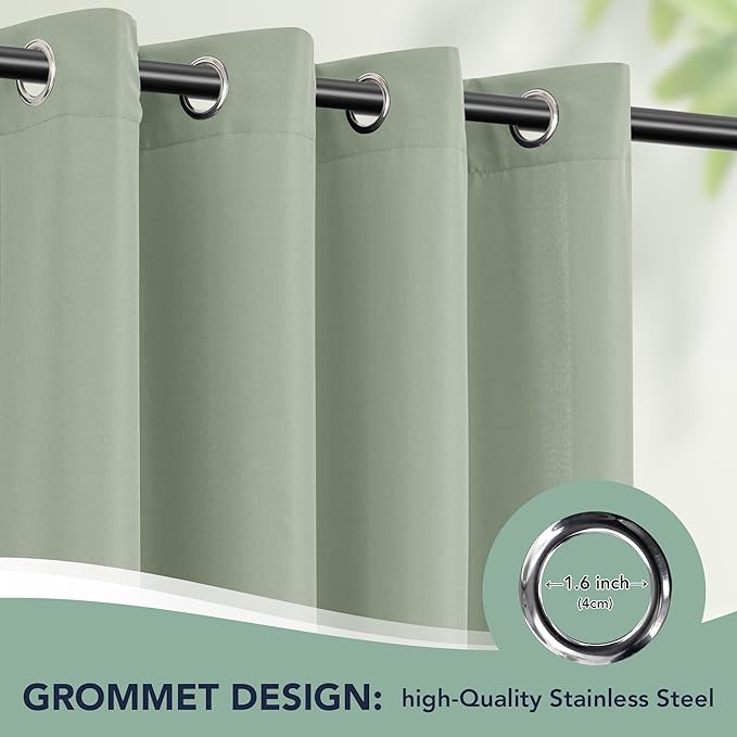 Patio Curtains Outdoor Waterproof - 6 Panels Privacy Weatherproof Outside Curtains with Grommets for Pergola, Gazebo, Porch, Cabana, Balcony, 54 x 95 Inch, Sage Green