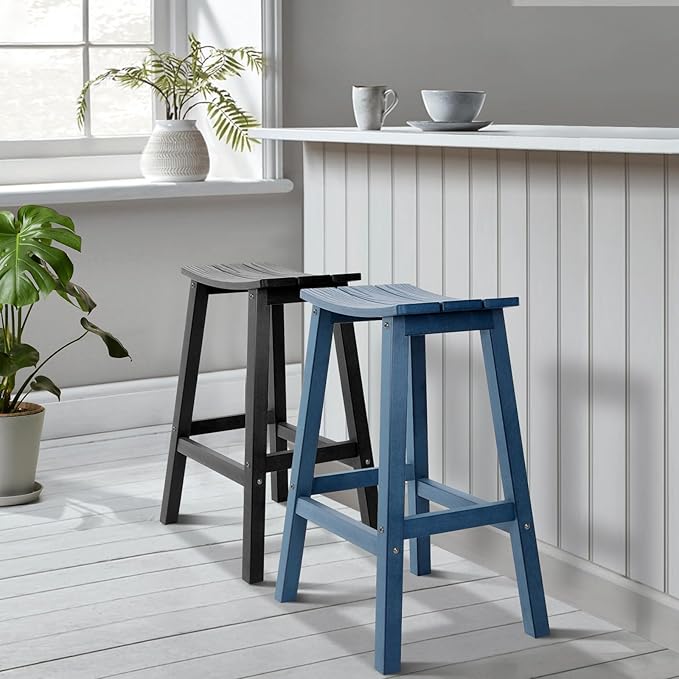 Stoog All-Weather Bar Stools Set of 2, 28" Height Outdoor Bar Stools with 400 lbs Weight Capacity, Low Maintenance, for Patio, Deck, Kitchen Counter, and Garden, Blue