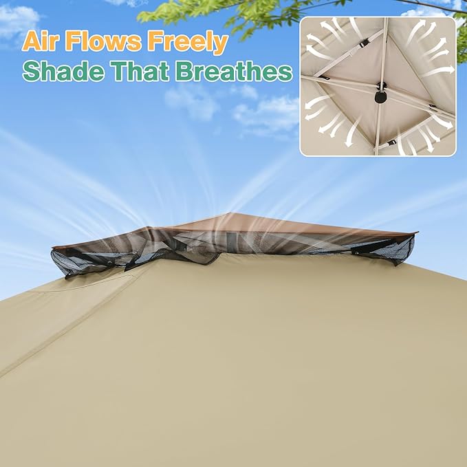 C0BIZI Gazebo 10x15 Pop up Canopy,Gazebos on Clearance-Canopy Tent with Mosquito Netting for Lawn,Garden,Backyard & Patio-Outdoor Tent-Water Resistant and UPF50+ (Khaki)