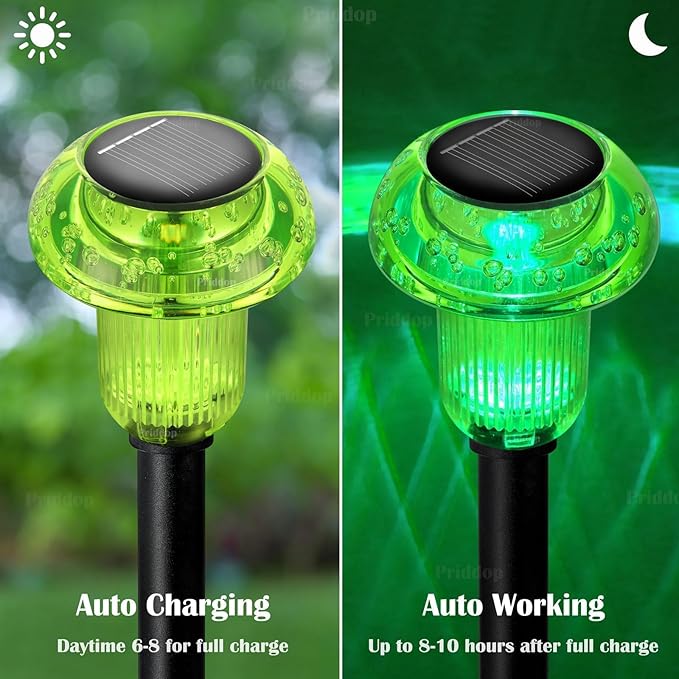 St Patricks Day Decorations Solar Lights Outdoor Pathway Waterproof 8 Pack Green LED Green Stake Acrylic Mushroom Decorative Garden Lights for Yard Landscape Patio Outside