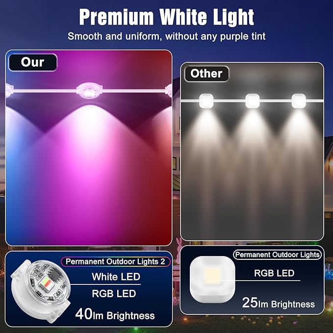 JOH Permanent Outdoor Lights, 100FT Permanent Outdoor Lights for House with RGB+IC Smart LED, App & Remote Control, DIY, IP67 Waterproof, for Super Bowl, V-Day, Thanksgiving, Daily & Holiday Party