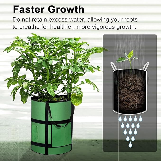 7 Gallon Potato Grow Bags with Viewing Window, 300G Nonwoven Garden Planting Pots, Heavy-Duty Surround Handles for Gardening Supplies (2Pack Grow Bags)