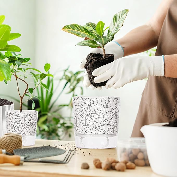 4 Pack Self Watering Pots for Indoor Plants, 4/5.5 Inch Lightweight Planters with Water Reservoir, Flower Pots for African Violet, Spider Plant, Orchid