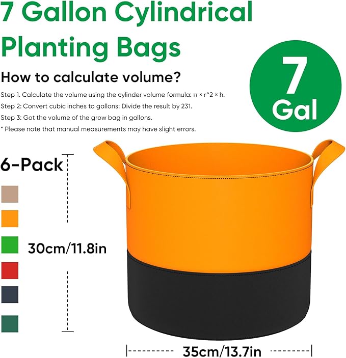 7-Gallon Grow Bags for Potato Planting: 6 Pack Heavy Duty 350G Thickened Tomato Planter Bags with Handles - Fabric Pots Felt Garden Bags for Growing Vegetable Fruit Flower Herb with 10 Plant Labels