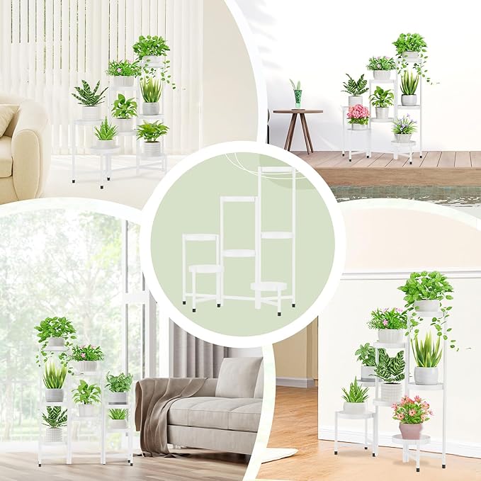 iDavosic.ly Plant Stand Indoor Outdoor, 7 Tier Corner Metal Flower Display Holder Shelf, Easy Assembly Folding Tall Orchid Rack for Patio Balcony Porch Garden Living Room House, White