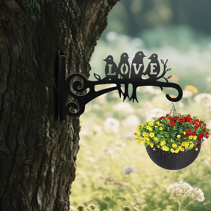 2-Pack Aesthetic Plant Hangers Outdoor and Indoor – 10 Inch Metal Hanging Plant Bracket with Beautiful Bird Pattern – Anti Rust Plant Hooks for Hanging Baskets, Bird Feeder, Windchime, Lantern