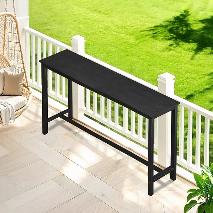 VINGLI Wooden Outdoor Bar Table, Wood Patio Counter Height Table, Weather-Resistant Patio Pub Table for Garden, Balcony, Poolside, Backyard, Indoor Use (Black, 53")