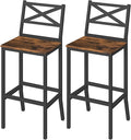 Bar Stools, Set of 2 Bar Chairs with Backrest and Footrest, 26" Tall Counter Bar Stools, Kitchen Breakfast Bar Chairs, Easy Assembly, for Dining Room, Rustic Brown BAHR0901N1