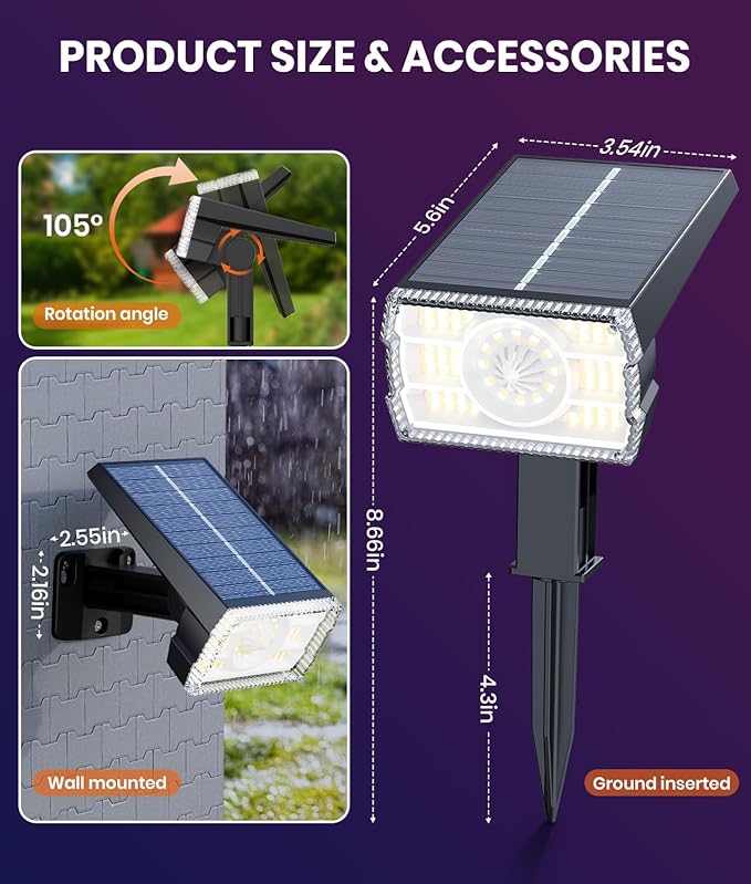 1 Pack Solar Outdoor Lights Waterproof IP67,Spotlights 6 Colors Changing+10 Lighting Modes Christmas Easter Solar Garden Lights Colored Landscape Spot Lights Outdoor Lighting for Yard Pool Patio