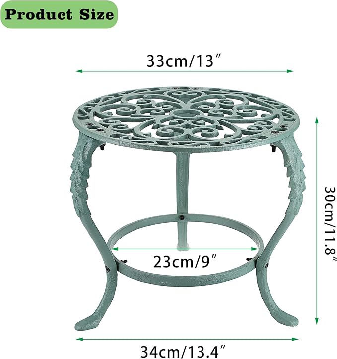 OwnMy Heavy Duty Cast Iron Plant Stand Vintage Wrought Iron Flower Pot Holder, Indoor Outdoor Large Plant Stand for Home Garden Patio, Decorative Round Potted Plant Holder Rack, Green
