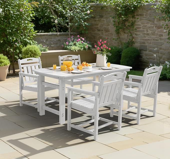 Ciokea HDPE Outdoor Patio Dining Chairs Set of 2, All-Weather Porch Chair with Wide Seat, Durable Outdoor Furniture for Backyard, Garden, Lawn & Poolside, White