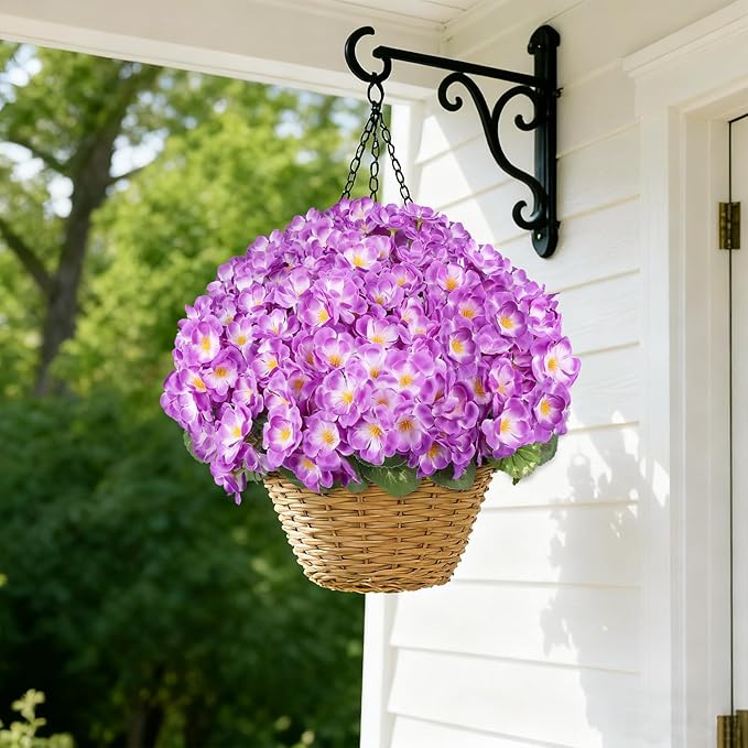 Artificial Geraniums Flowers for Outdoors, 6 Bundles Realistic Silk Fake Geranium, UV Resistant Faux Plants for Hanging Baskets, Window Boxes, Planters - Porch, Patio, Garden Decor(Purple)
