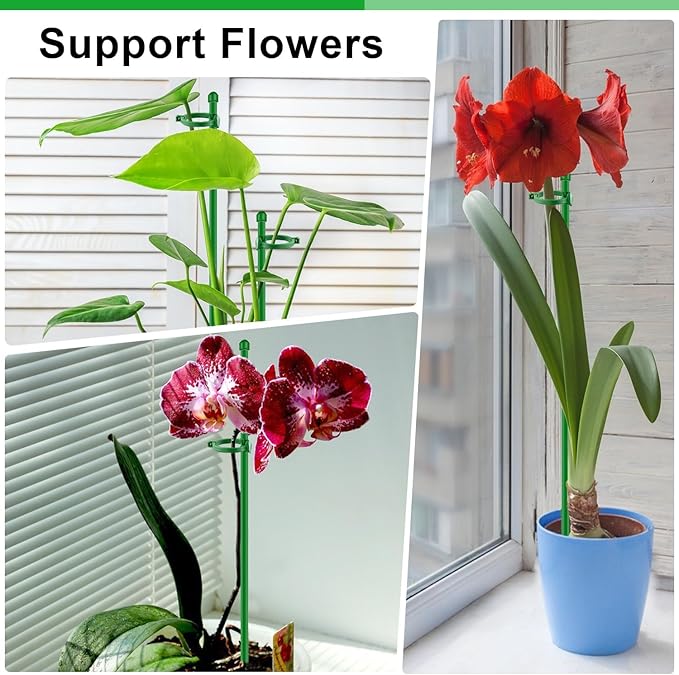 20Pcs Plant Support Stakes 17 inch SupKing Garden Orchid Sticks Extended to 3ft 4ft 5ft Plant Poles with Clips for Indoor Outdoor Potted Tomato Rose Amaryllis Vegetables Comes with 20 Ties