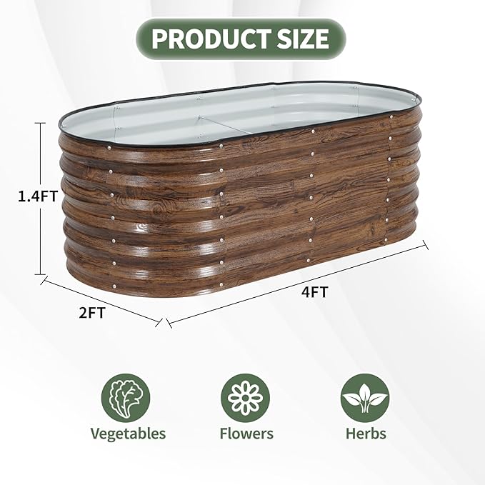 1MORE Galvanized Raised Garden Bed- Planter Garden Boxes Outdoor, Raised Beds for Gardening, 4x2x1.4ft Metal Garden Bed Kit for Vegetables Flower, Planter Raised Bed with Protective Tape & Tools.Grain