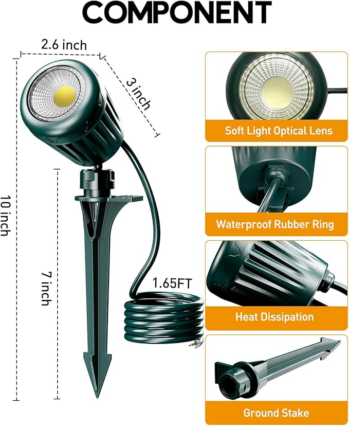 12V24V Low Voltage Landscape Lights Outdoor,6000K White LED Landscape Lights with 3 Color Lenses (Red,Yellow,Green),IP67 Waterproof Outdoor Spot Lights for Garden Passage Wall Tree Fence,2 Pack
