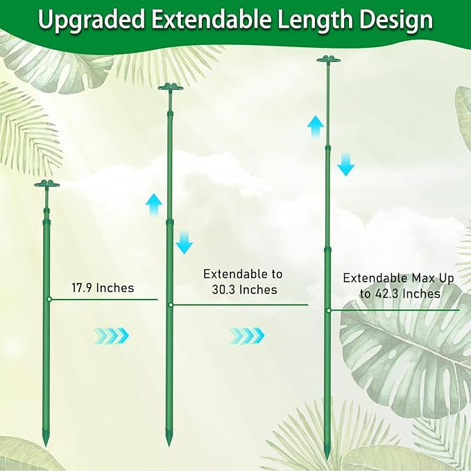Extendable Plant Stakes, Length Scalable from 17.9IN to 42.3IN Plant Support Stake, Orchid Sticks with Clips for Indoor Outdoor,Garden Stakes for Plant,Tomato,Vegetables,Monstera,Vine - 5Pack