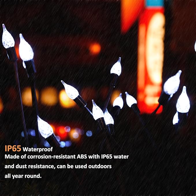 2 Pack Each 8 LEDs Solar Garden Lights Waterproof Outdoor Landscape Path Firefly Lights Single Spike Bulb Swaying Light Cold White