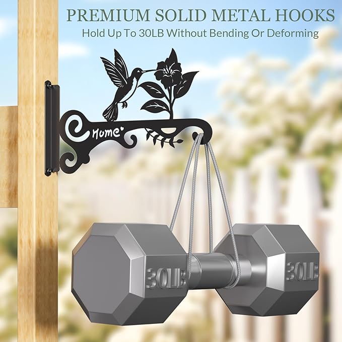 Metal Plant Hooks (2-Pack) - Decorative Wall Hangers with Bird Design for Indoor & Outdoor Use - Hanging Brackets for Plants, Flower Baskets, Bird Feeders, Lanterns - Patio, Garden, Home Decor