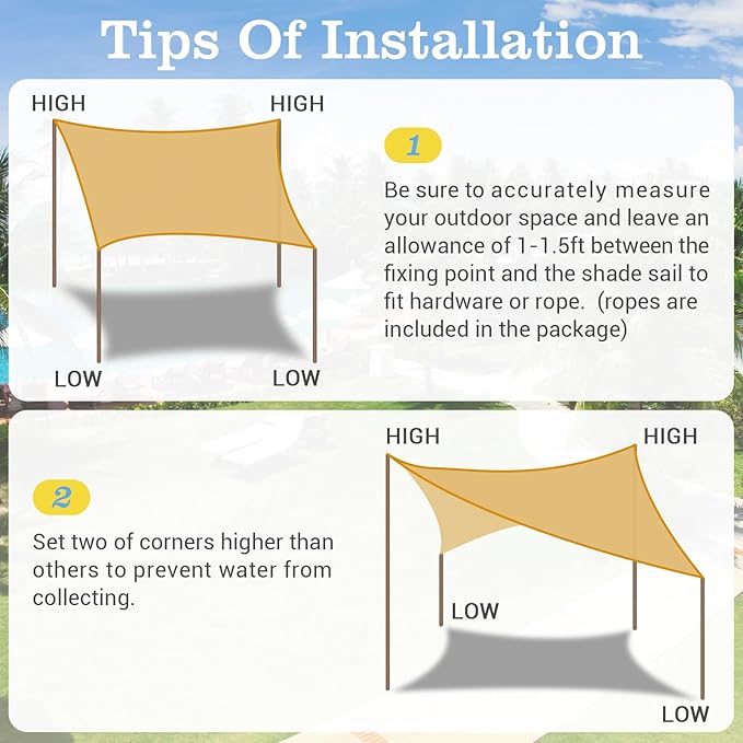 HappyTrends Sun Shade Sail,Heavy Duty UV Protection Beach Shade Canopy Wind sail,Tear and Rust Resistant Patio sail Shade for Yard Deck Lawn Garden Rectangle Sunshade(12'x 12',Sand)