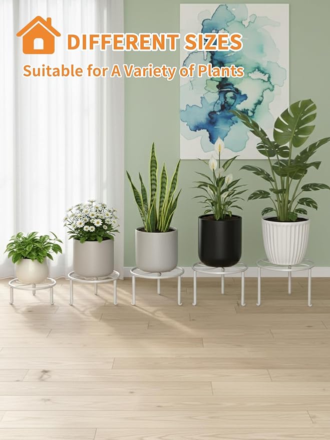 5 Pack Metal Plant Stand Indoor Outdoor Low Corner Plant Stand Heavy Duty Rustproof Iron Round Supports Rack for Planter Flower Pot Rack Display Shelf
